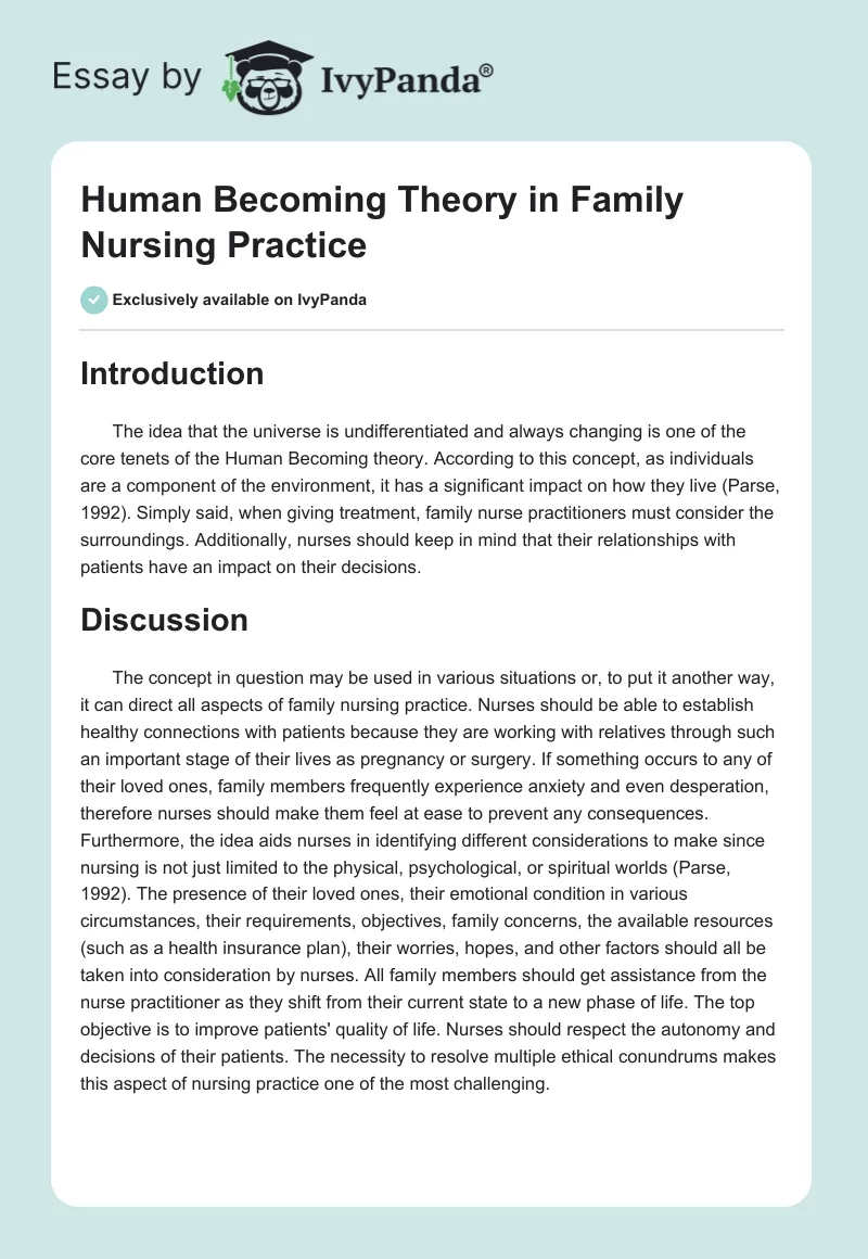 Human Becoming Theory in Family Nursing Practice. Page 1