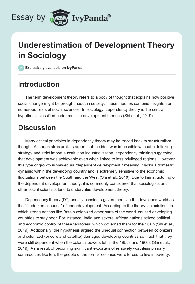 Underestimation of Development Theory in Sociology. Page 1
