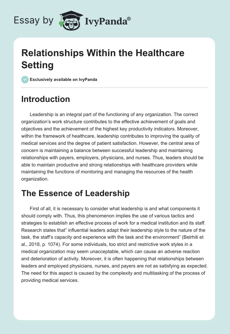 Relationships Within the Healthcare Setting. Page 1