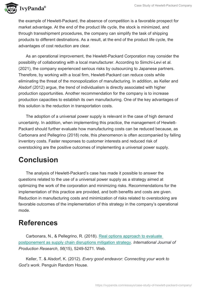 Case Study of Hewlett-Packard Company. Page 2