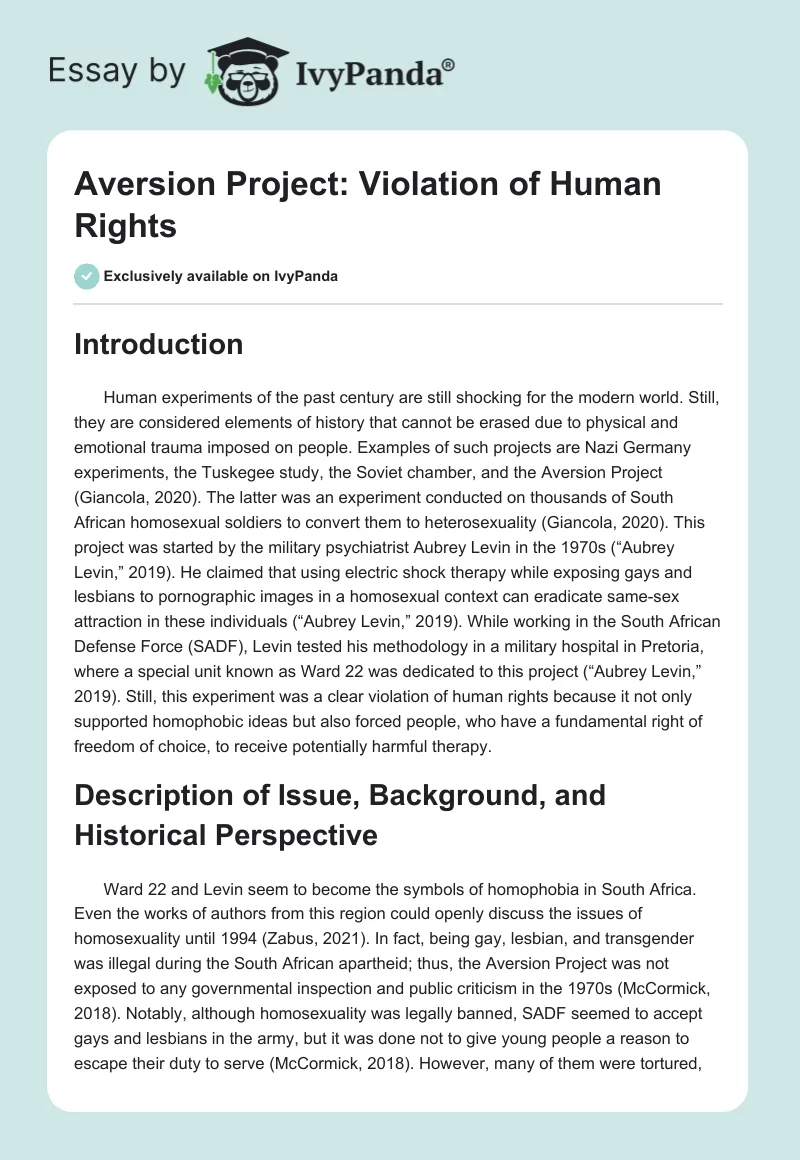 Aversion Project: Violation of Human Rights. Page 1