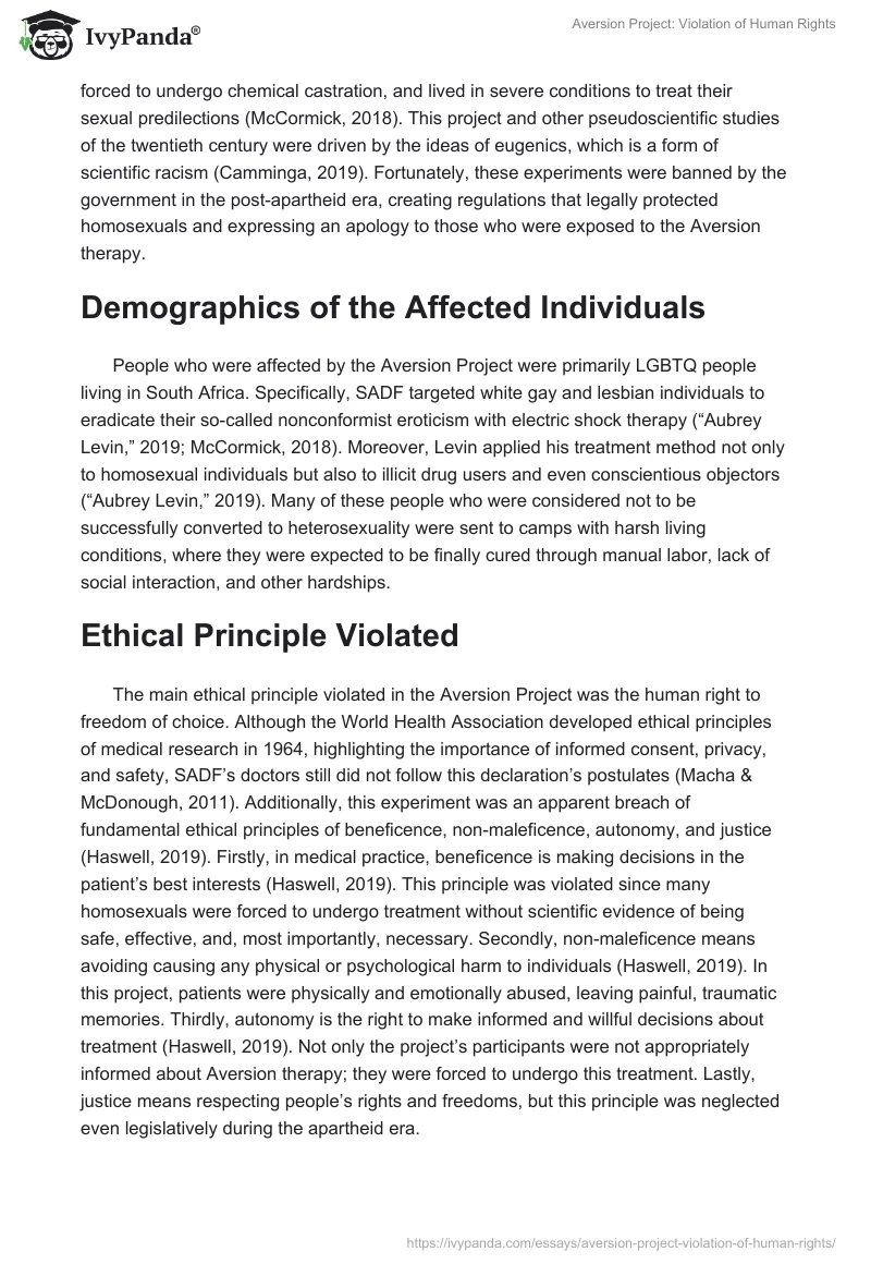 Aversion Project: Violation of Human Rights. Page 2
