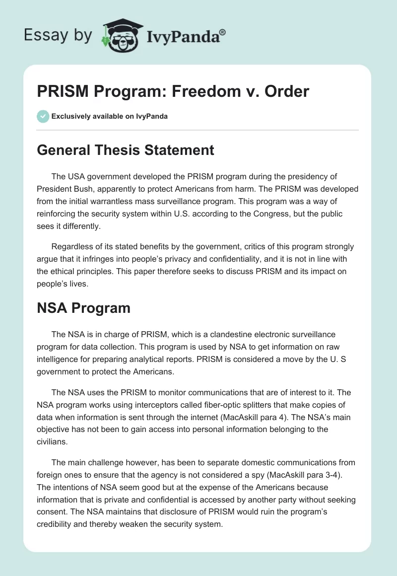 PRISM Program: Freedom v. Order. Page 1