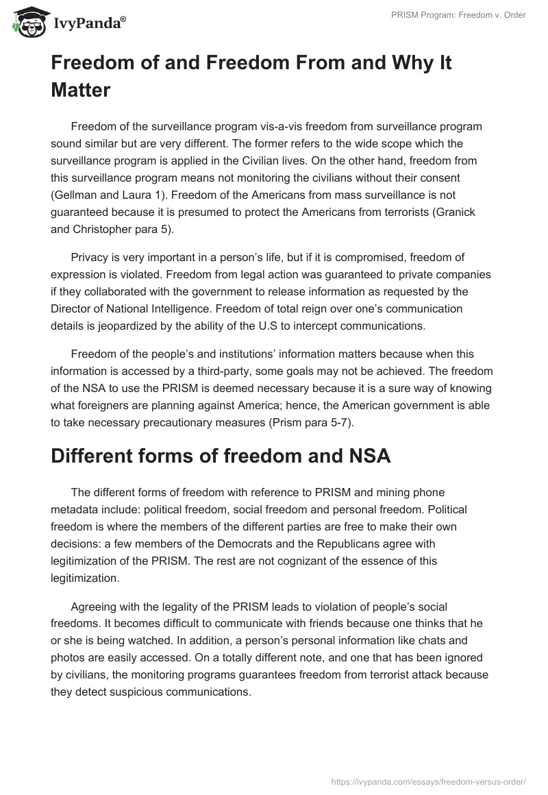 PRISM Program: Freedom v. Order. Page 2