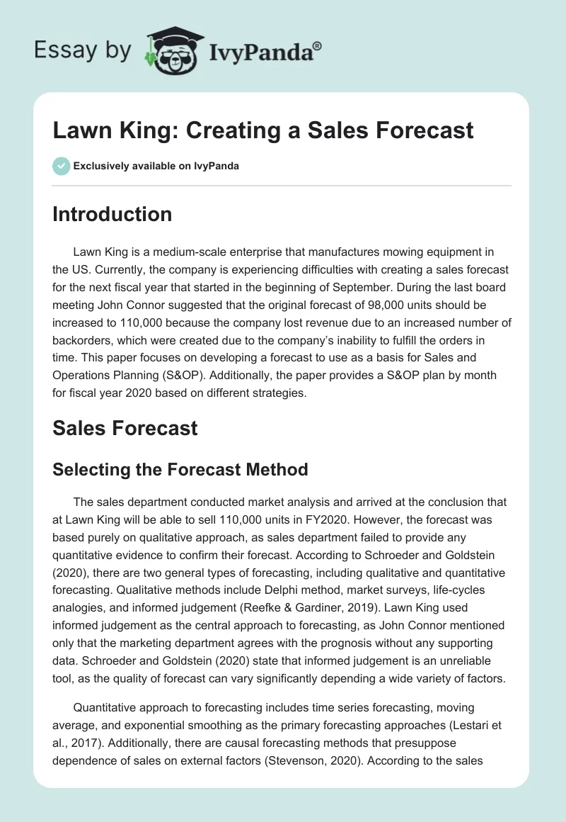 Lawn King: Creating a Sales Forecast. Page 1
