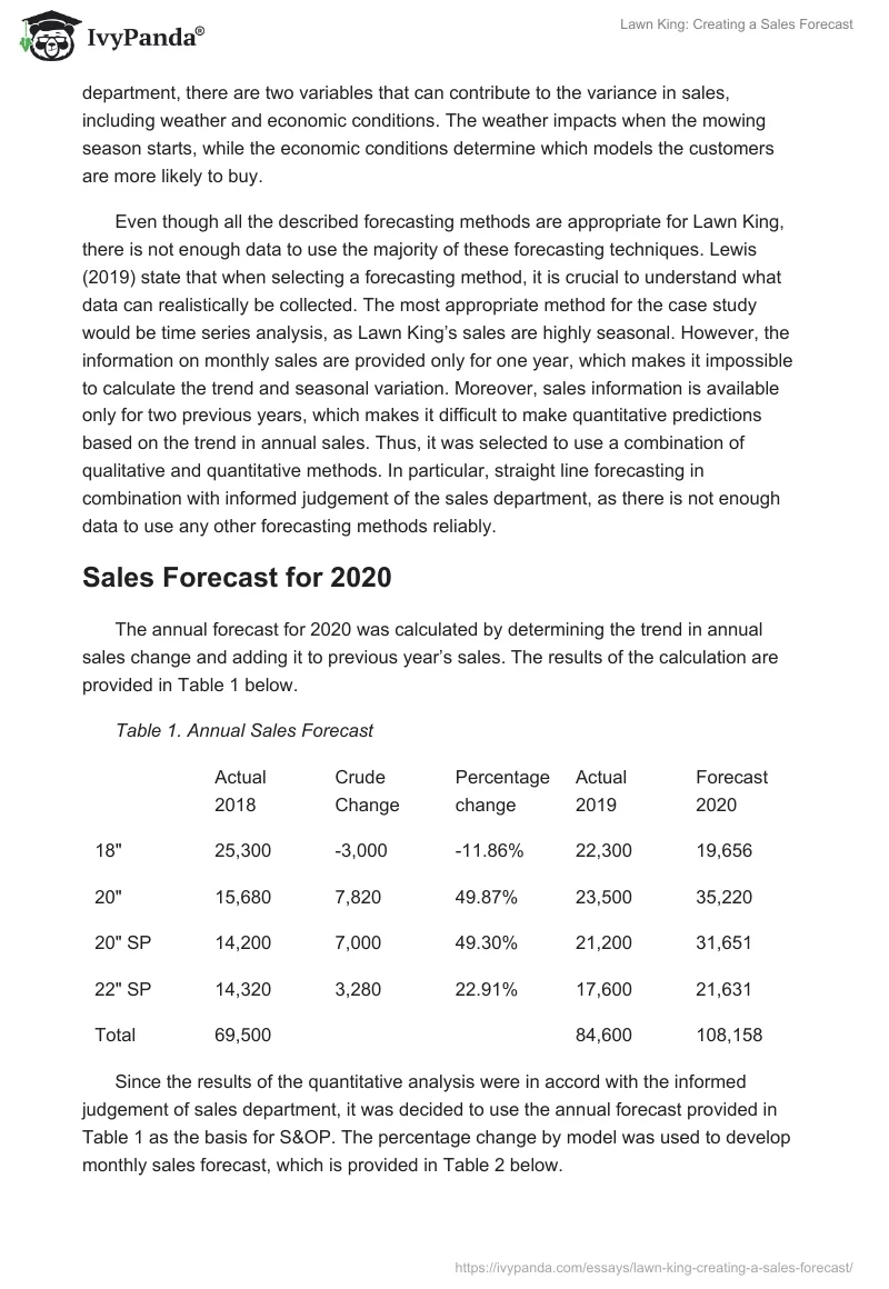 Lawn King: Creating a Sales Forecast. Page 2