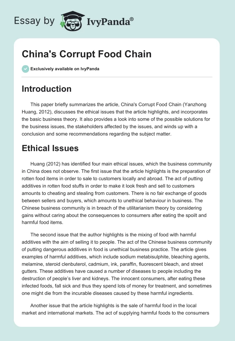 China's Corrupt Food Chain. Page 1