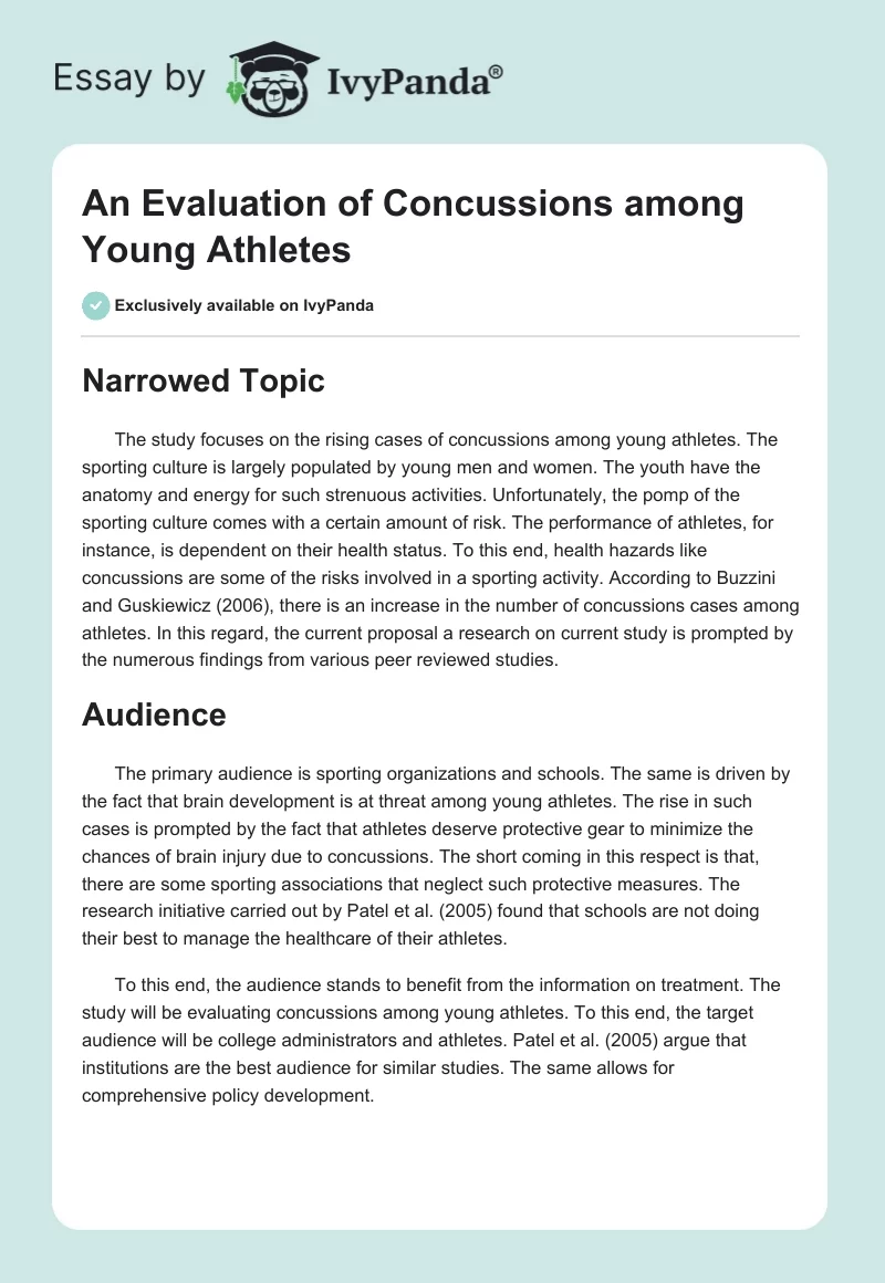 An Evaluation of Concussions among Young Athletes. Page 1