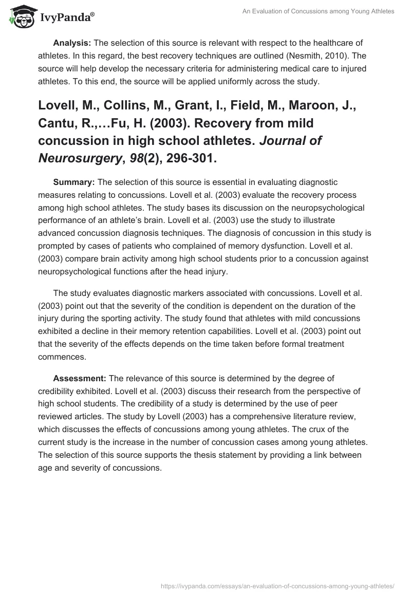 An Evaluation of Concussions among Young Athletes. Page 4
