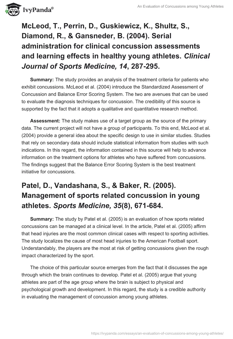 An Evaluation of Concussions among Young Athletes. Page 5
