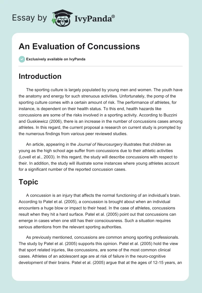 An Evaluation of Concussions. Page 1