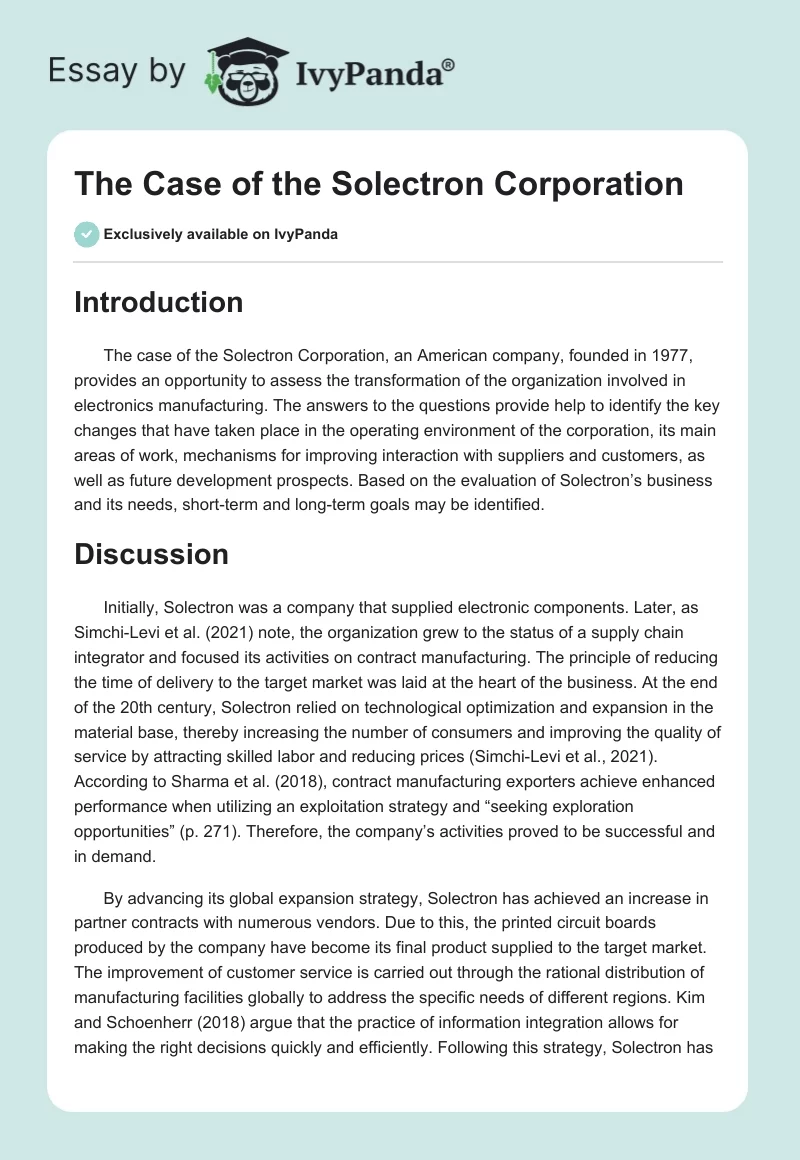 The Case of the Solectron Corporation. Page 1