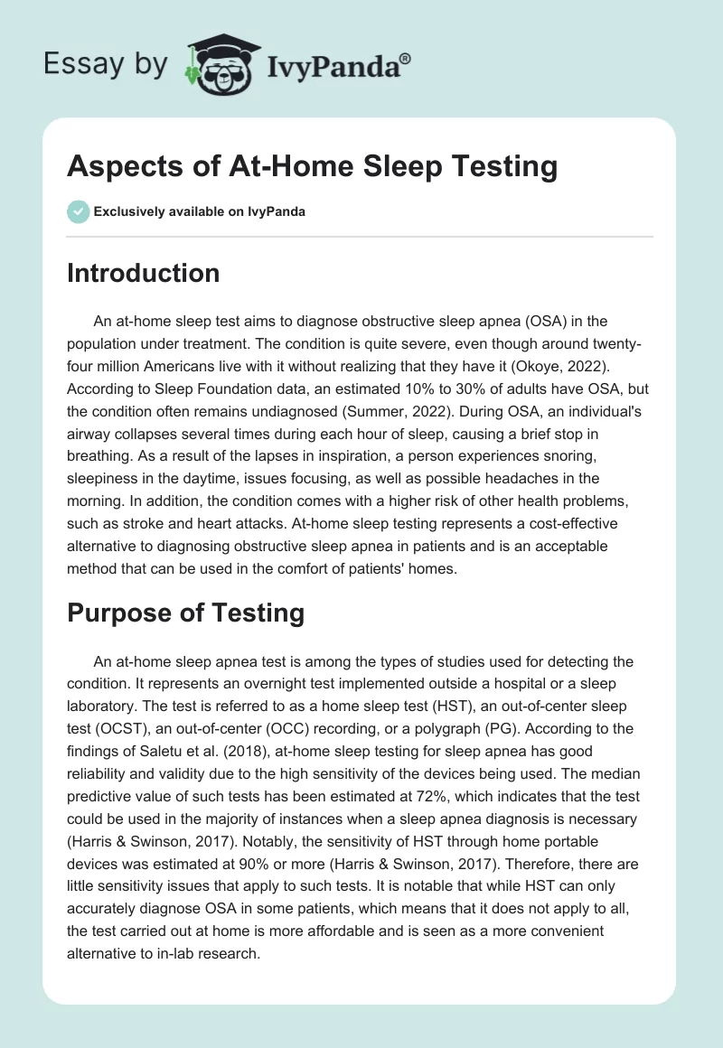Aspects of At-Home Sleep Testing. Page 1