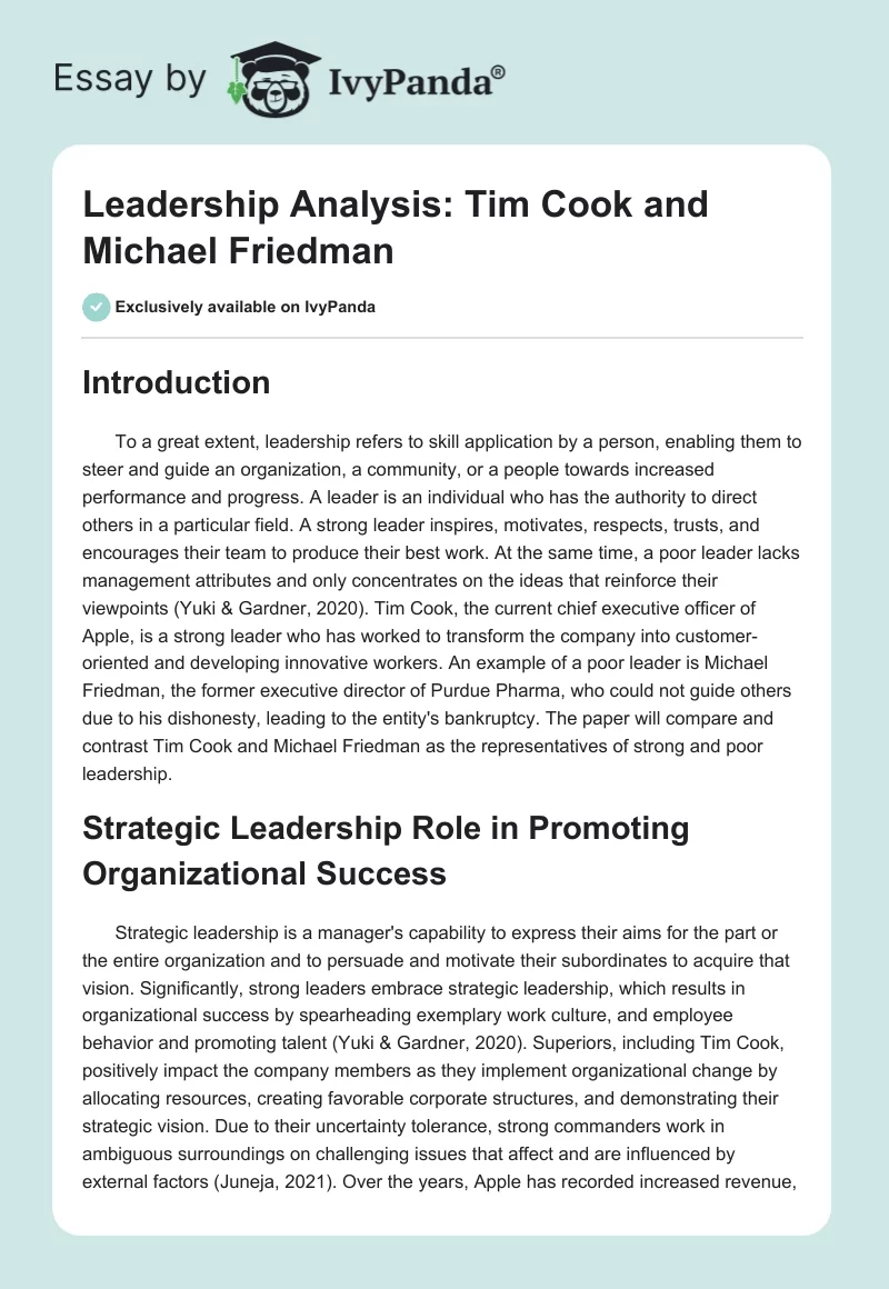 Leadership Analysis: Tim Cook and Michael Friedman. Page 1