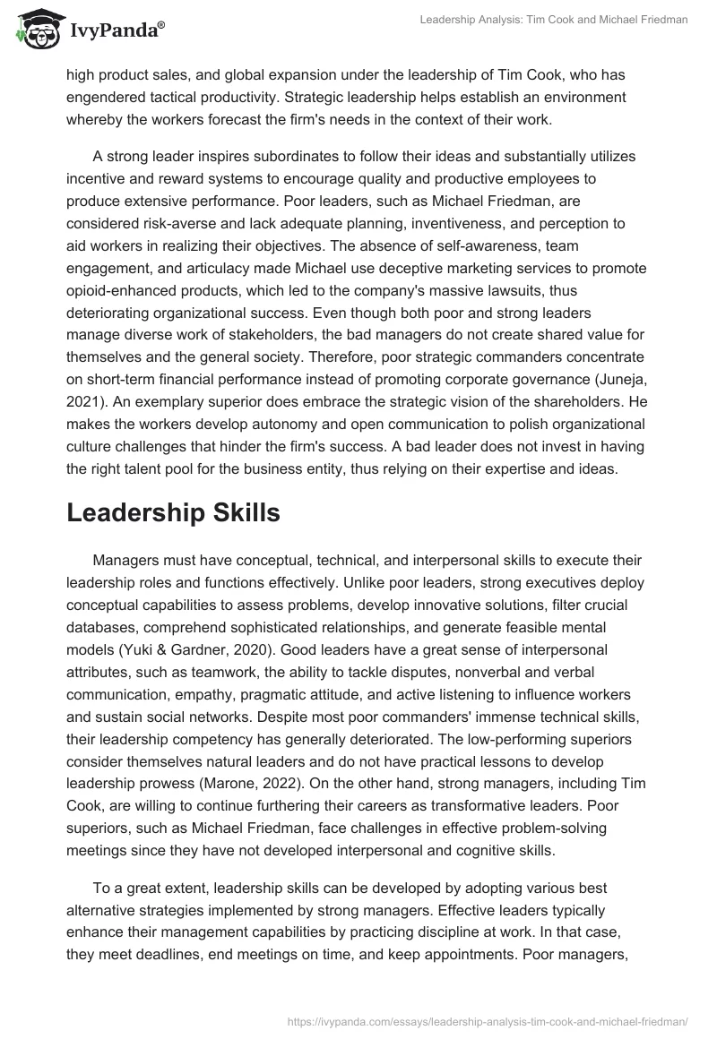 Leadership Analysis: Tim Cook and Michael Friedman. Page 2
