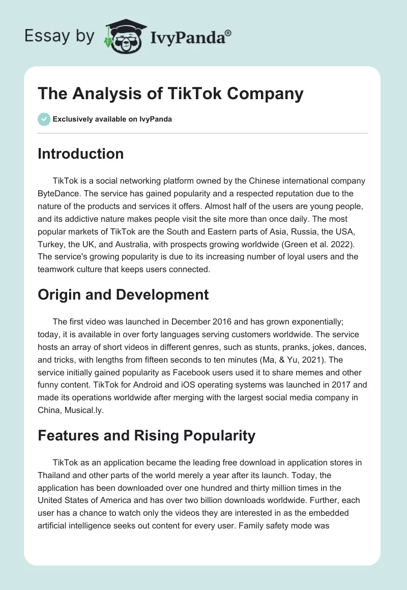 The Analysis of TikTok Company. Page 1