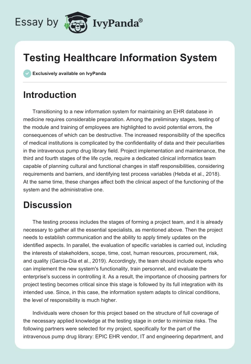 Testing Healthcare Information System. Page 1