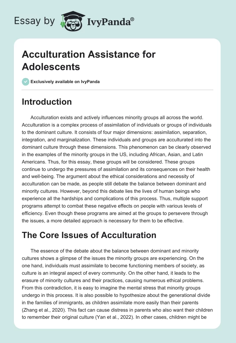 Acculturation Assistance for Adolescents. Page 1