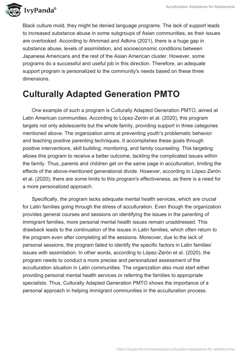Acculturation Assistance for Adolescents. Page 4