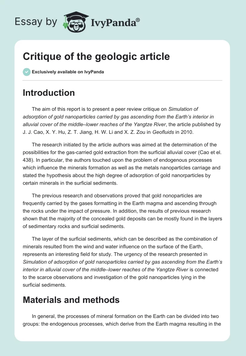 Critique of the geologic article. Page 1