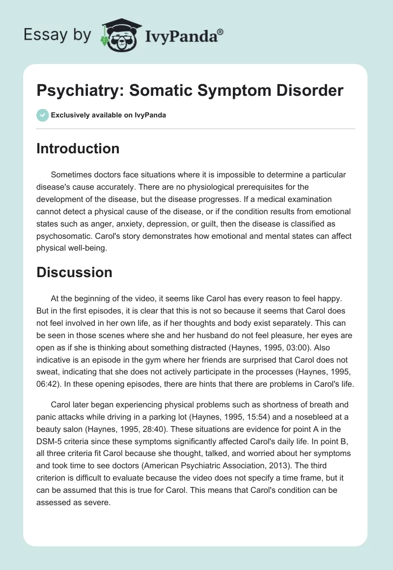 Psychiatry: Somatic Symptom Disorder. Page 1
