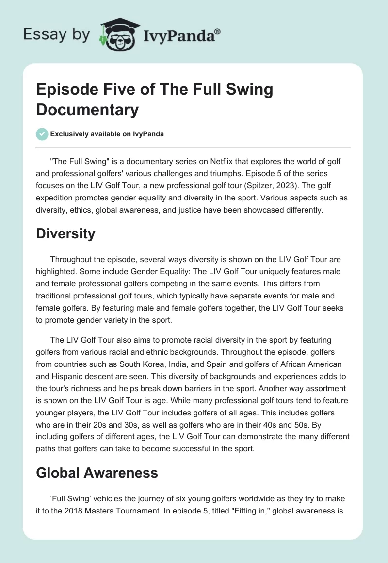 Episode Five of "The Full Swing" Documentary. Page 1
