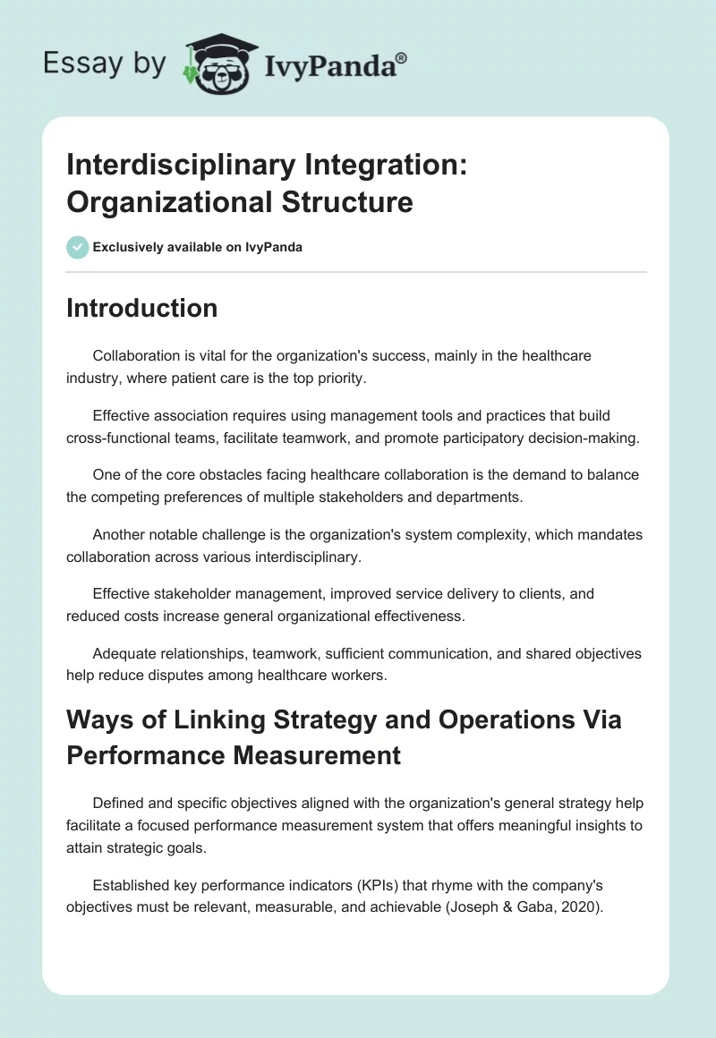 Interdisciplinary Integration: Organizational Structure. Page 1