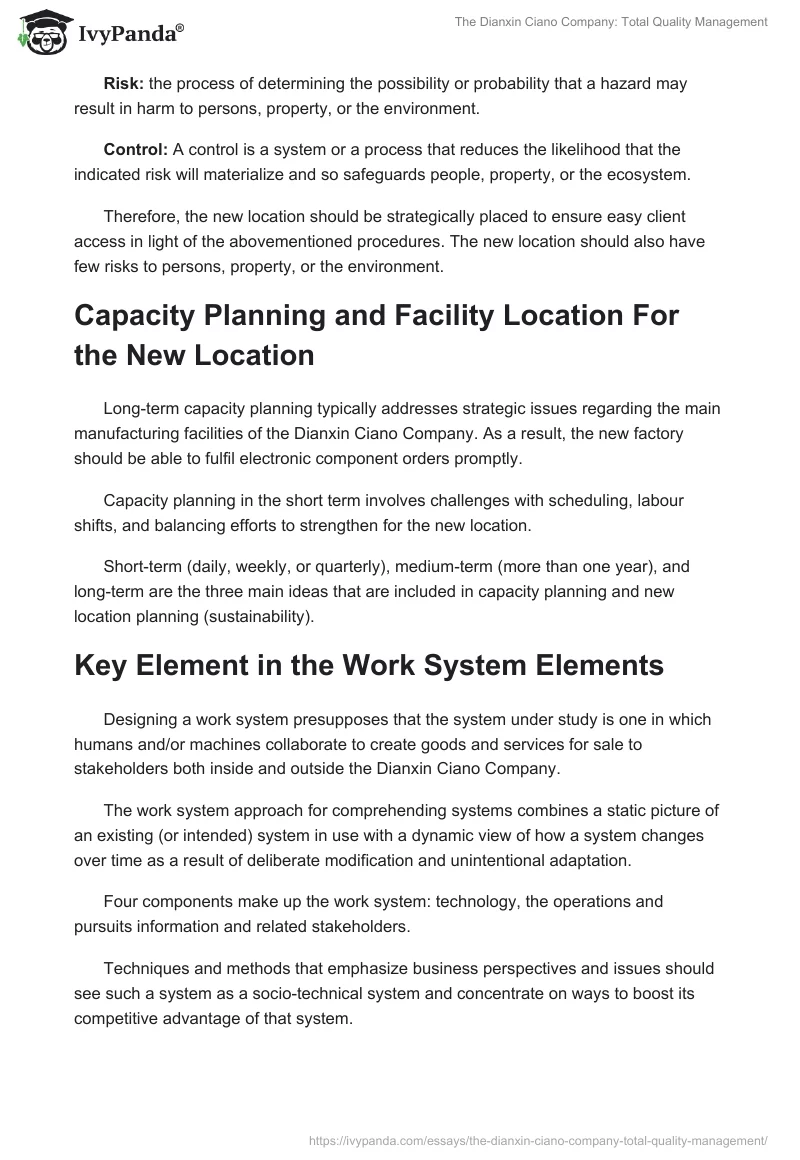 The Dianxin Ciano Company: Total Quality Management. Page 4