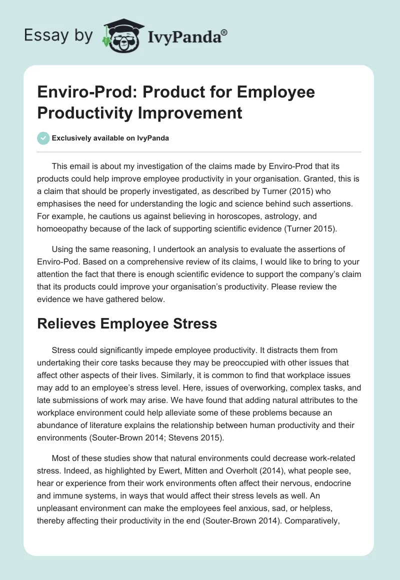 Enviro-Prod: Product for Employee Productivity Improvement. Page 1