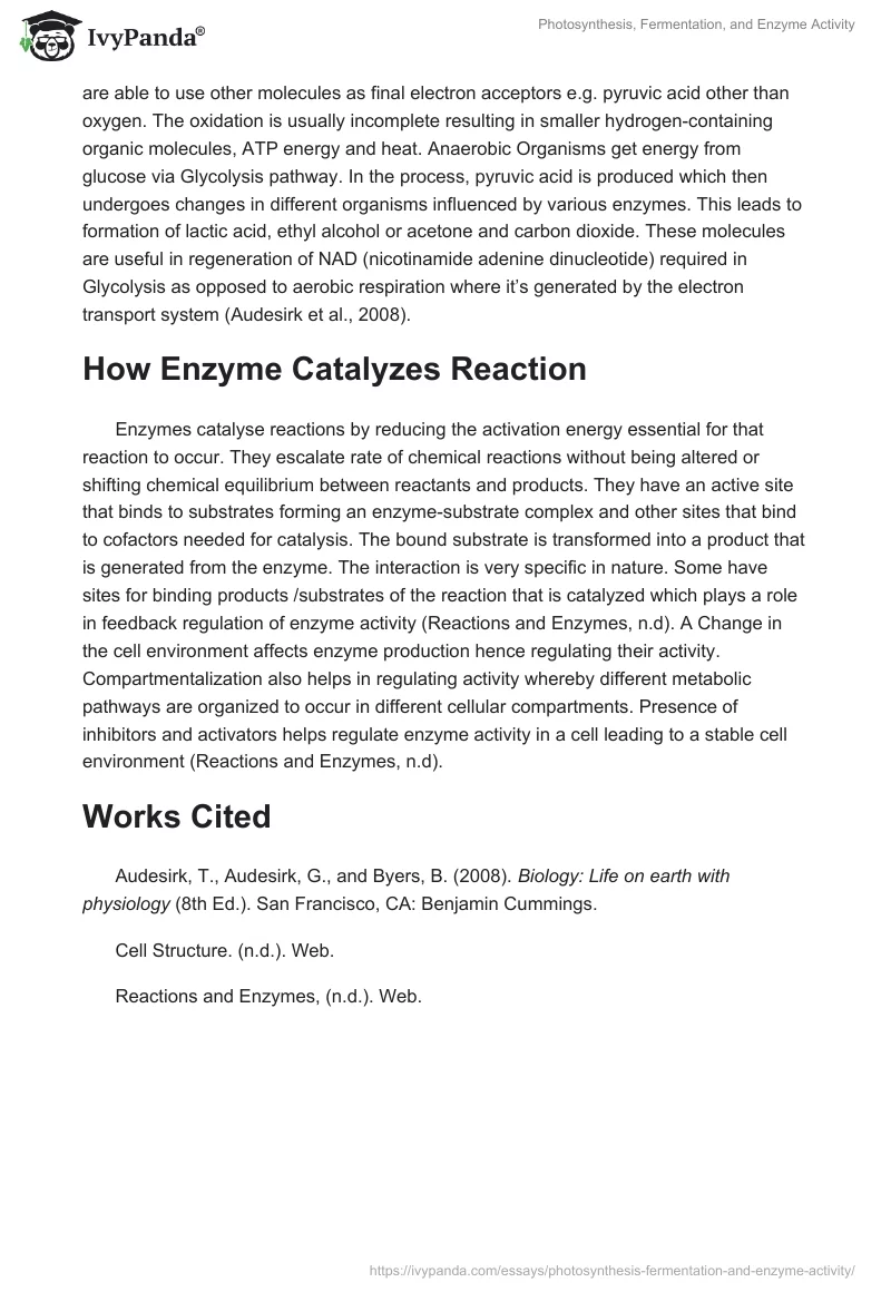 Photosynthesis, Fermentation, and Enzyme Activity. Page 2