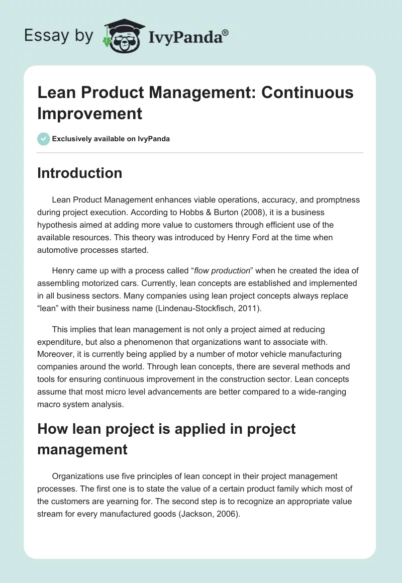 Lean Product Management: Continuous Improvement. Page 1