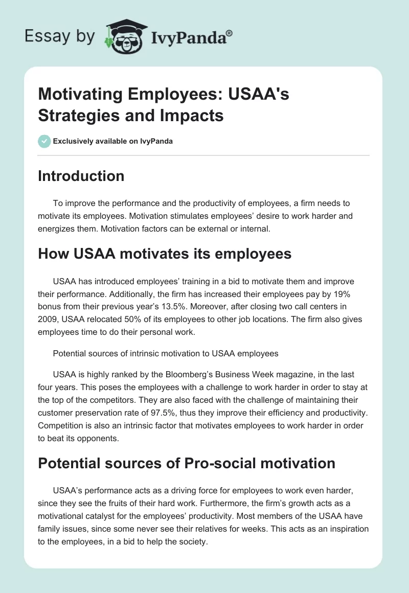 Motivating Employees: USAA's Strategies and Impacts. Page 1