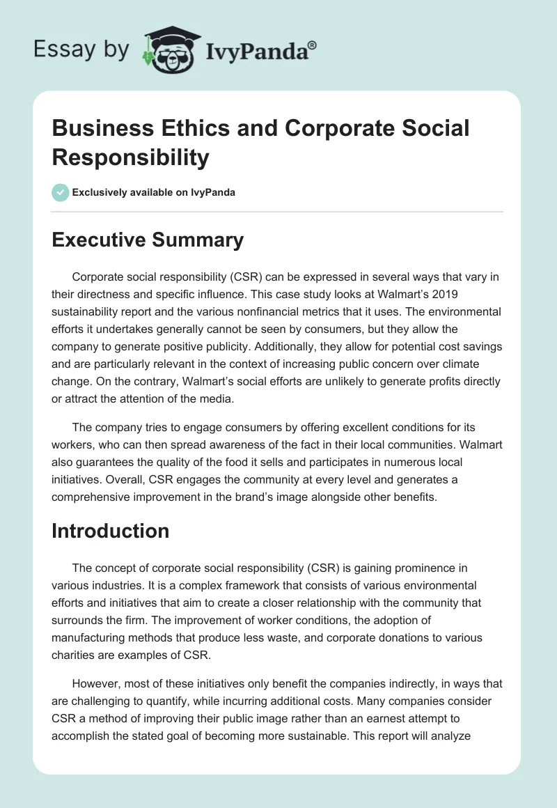Business Ethics and Corporate Social Responsibility. Page 1