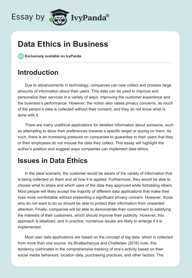 Data Ethics in Business. Page 1