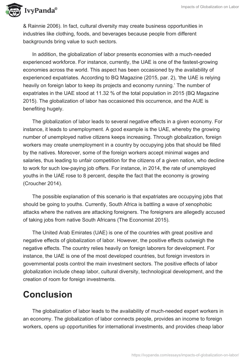 Impacts of Globalization on Labor. Page 2