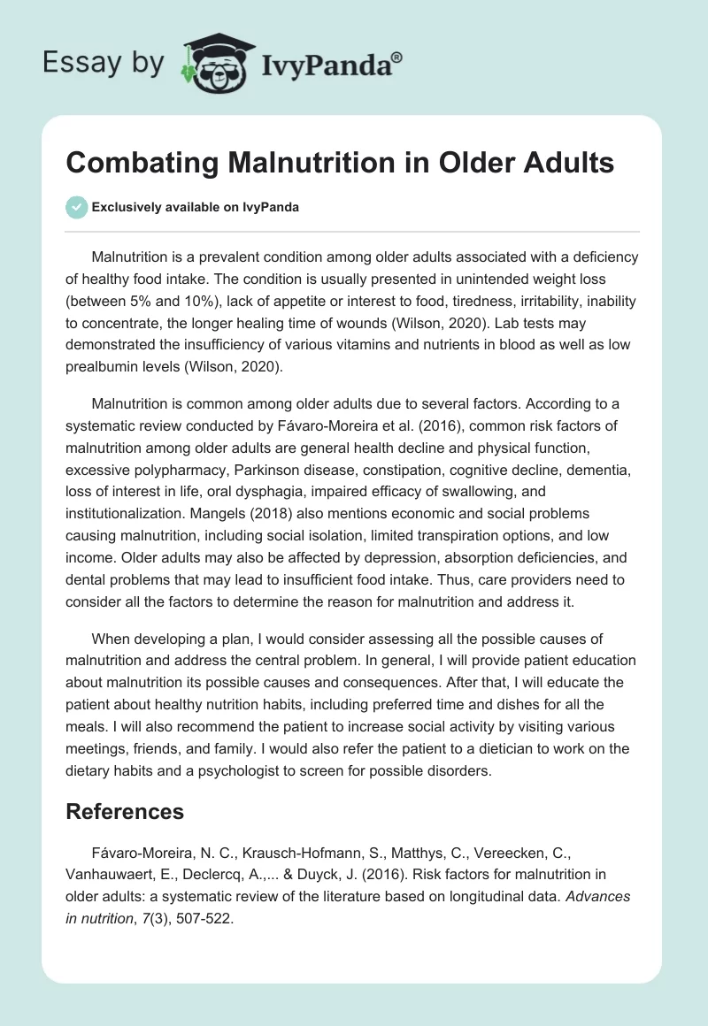 Combating Malnutrition in Older Adults. Page 1