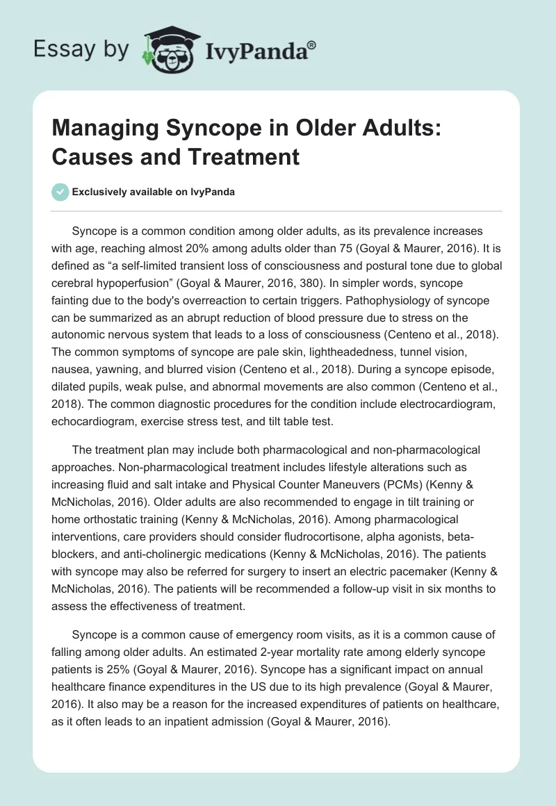 Managing Syncope in Older Adults: Causes and Treatment. Page 1