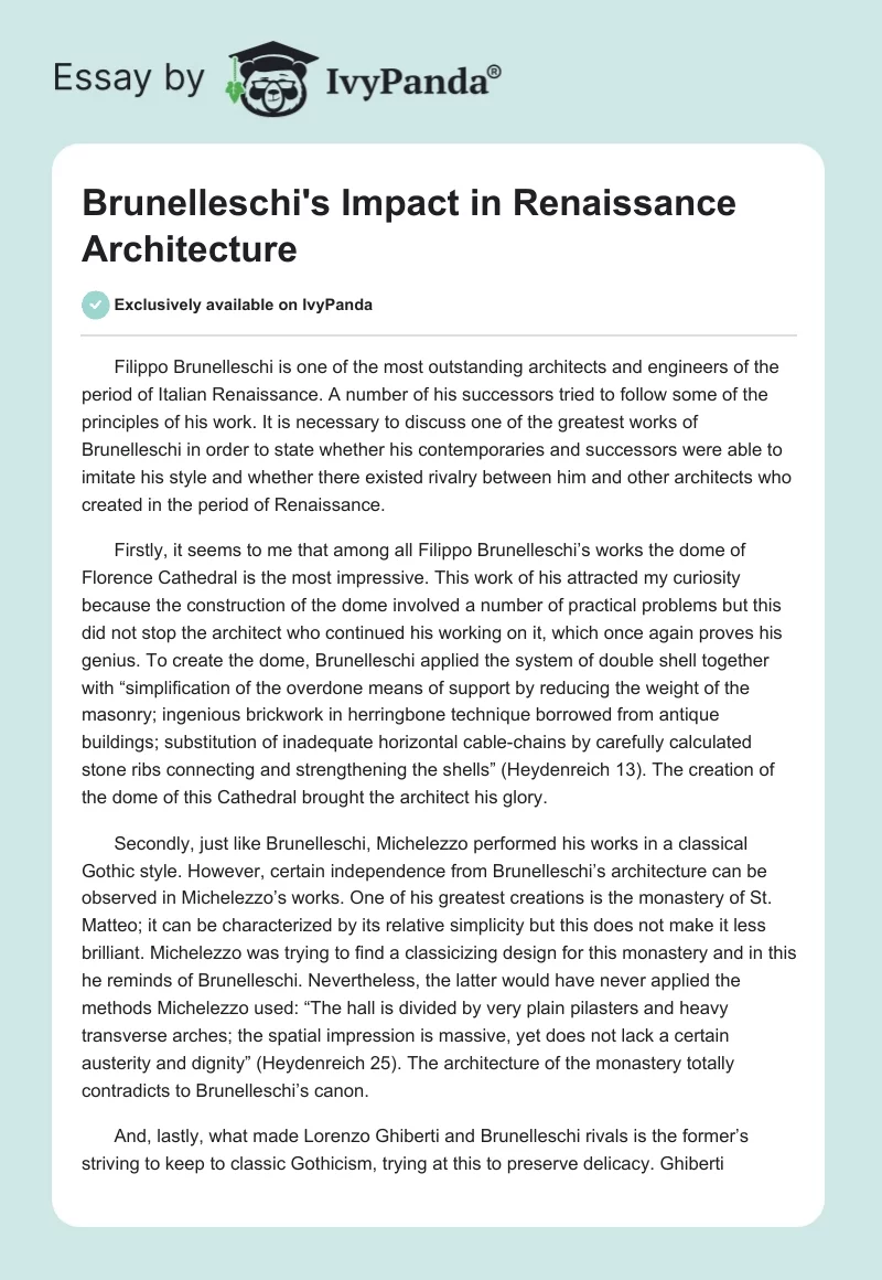 Brunelleschi's Impact in Renaissance Architecture. Page 1
