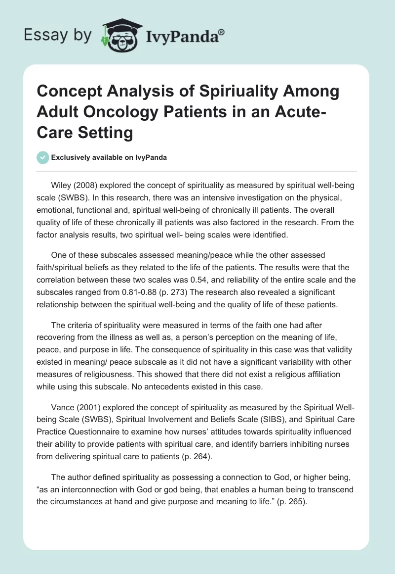 Concept Analysis of Spiriuality Among Adult Oncology Patients in an Acute-Care Setting. Page 1