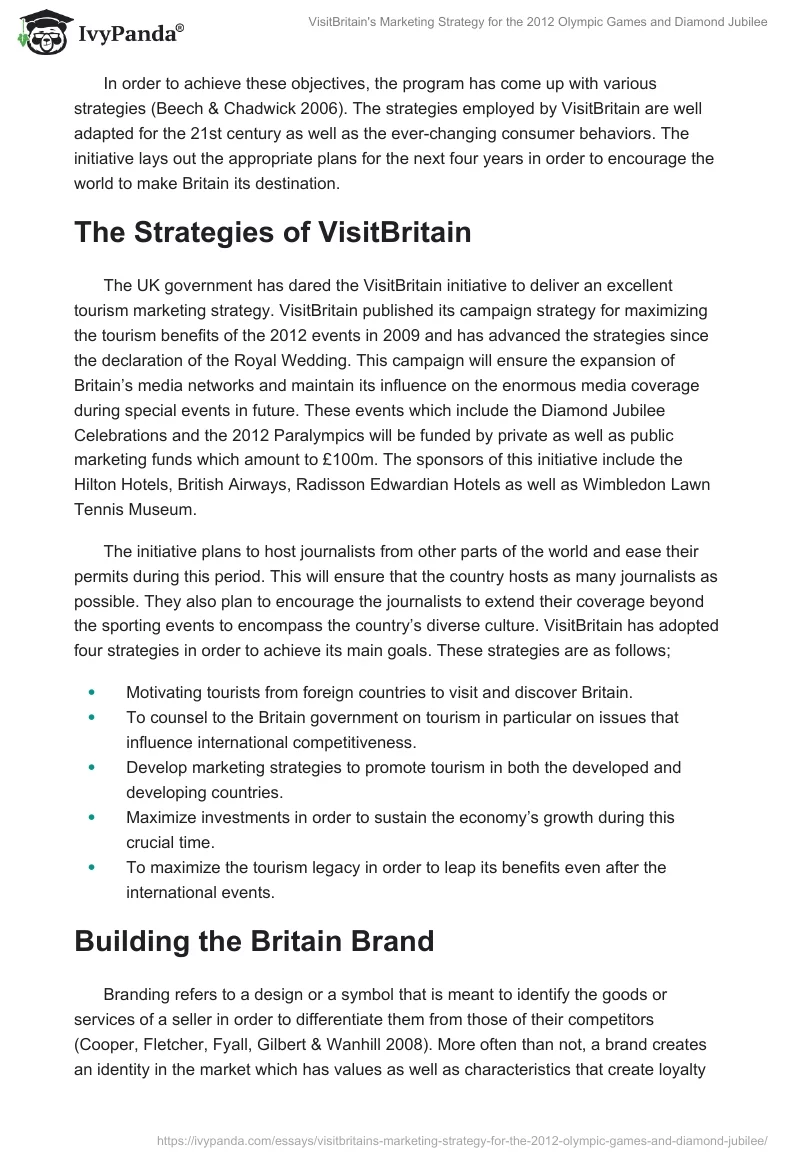 VisitBritain's Marketing Strategy for the 2012 Olympic Games and Diamond Jubilee. Page 2