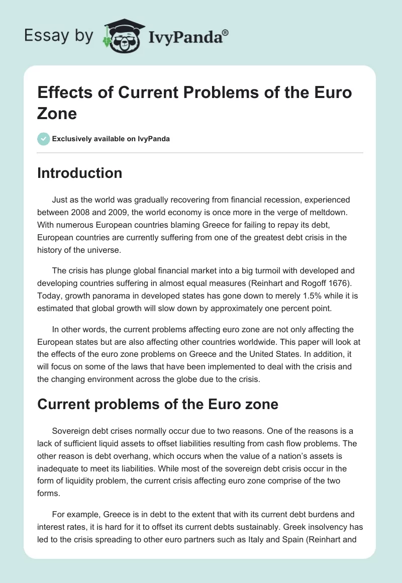 Effects of Current Problems of the Euro Zone. Page 1