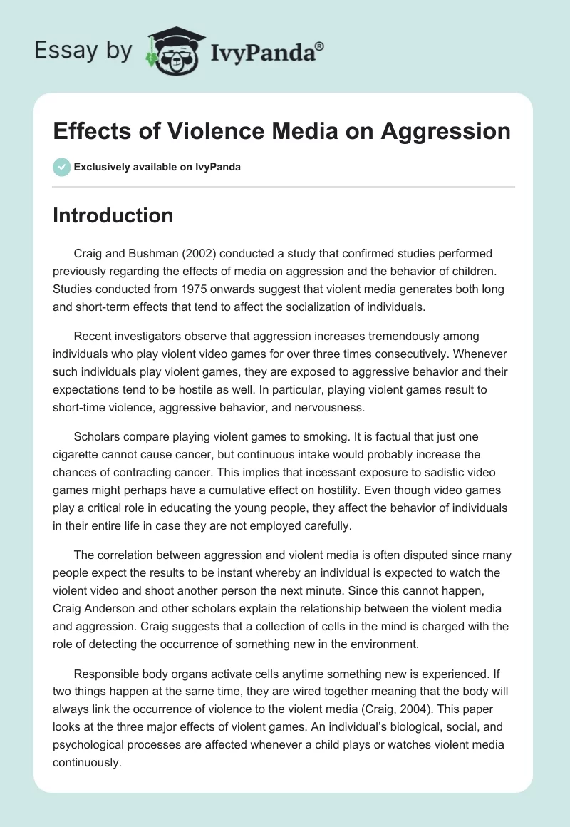Effects of Violence Media on Aggression. Page 1