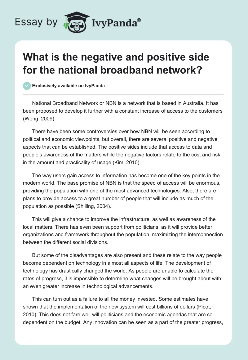 What is the negative and positive side for the national broadband network?. Page 1