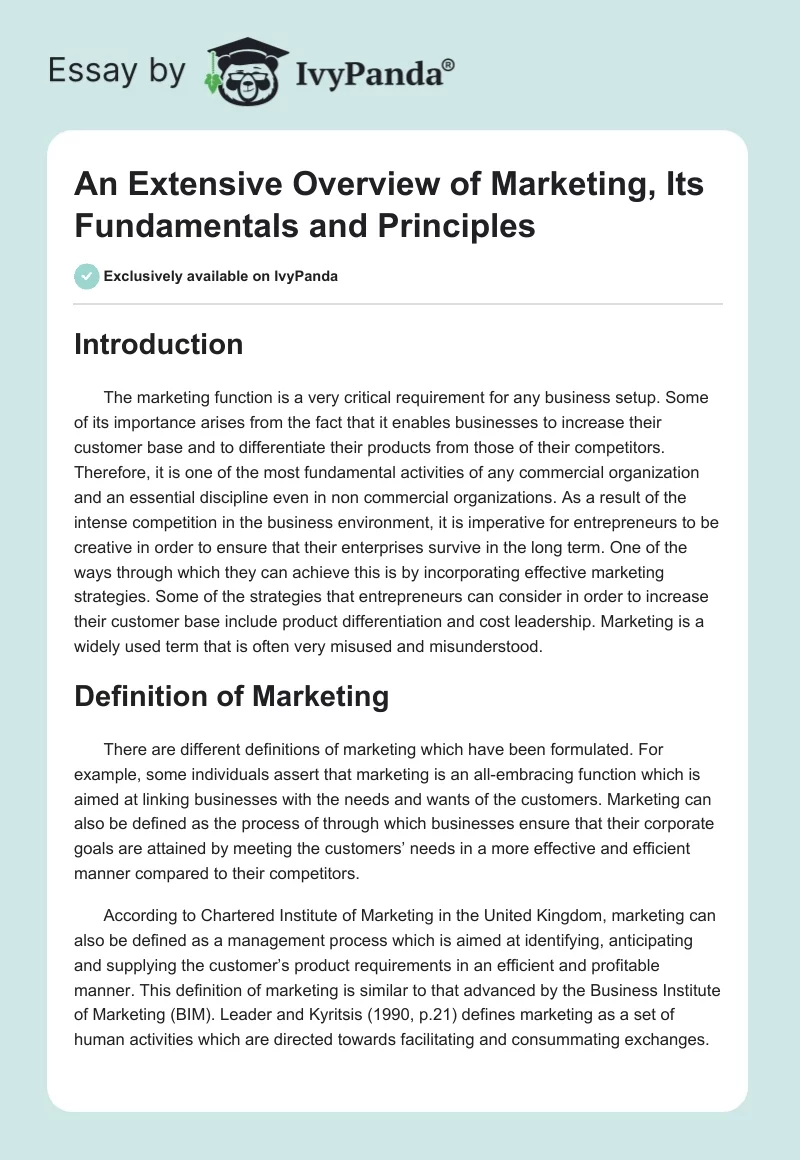 An Extensive Overview of Marketing, Its Fundamentals and Principles. Page 1