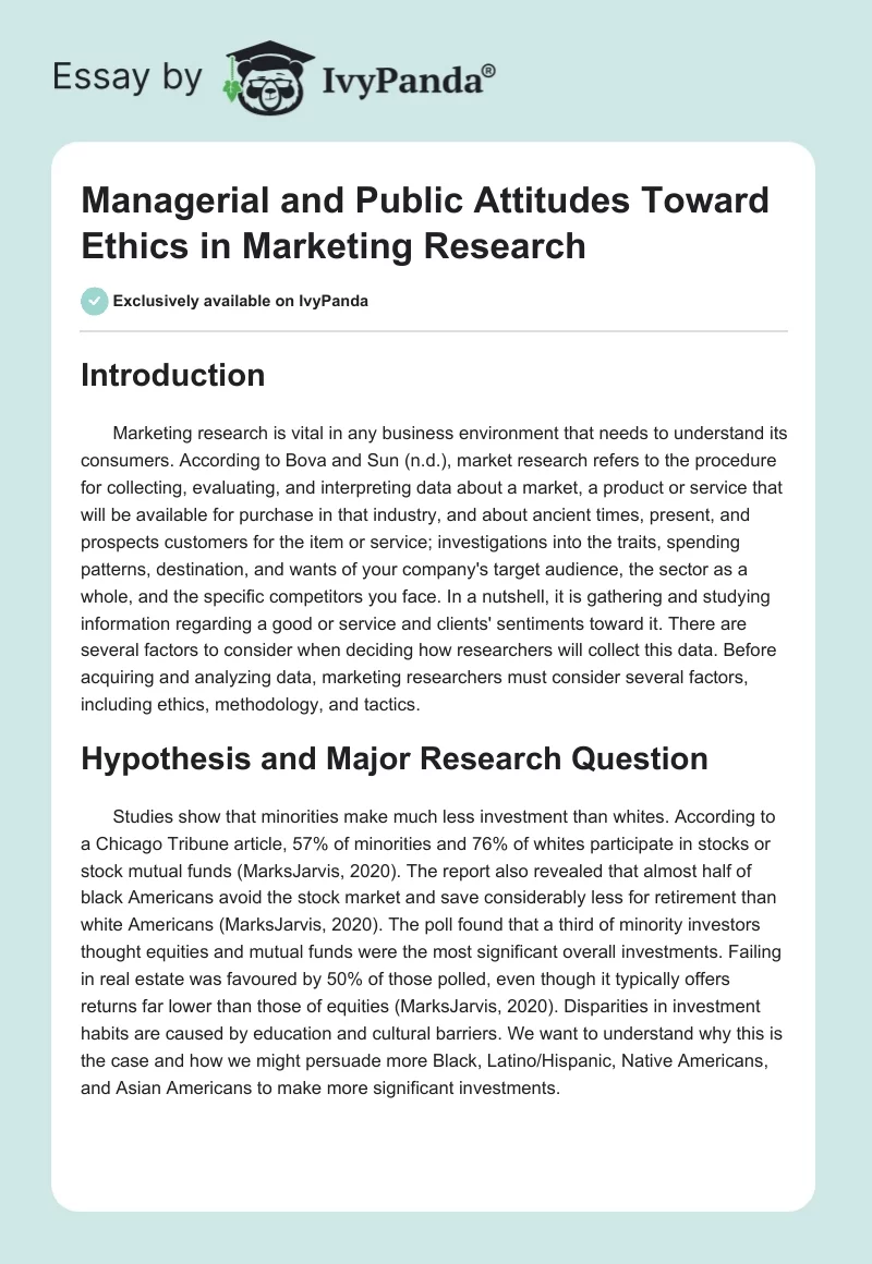 Managerial and Public Attitudes Toward Ethics in Marketing Research. Page 1