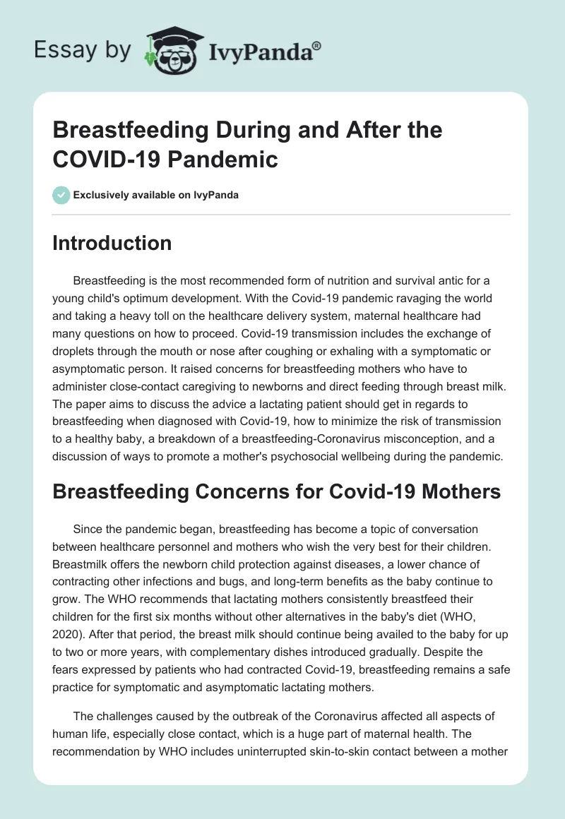 Breastfeeding During and After the COVID-19 Pandemic. Page 1