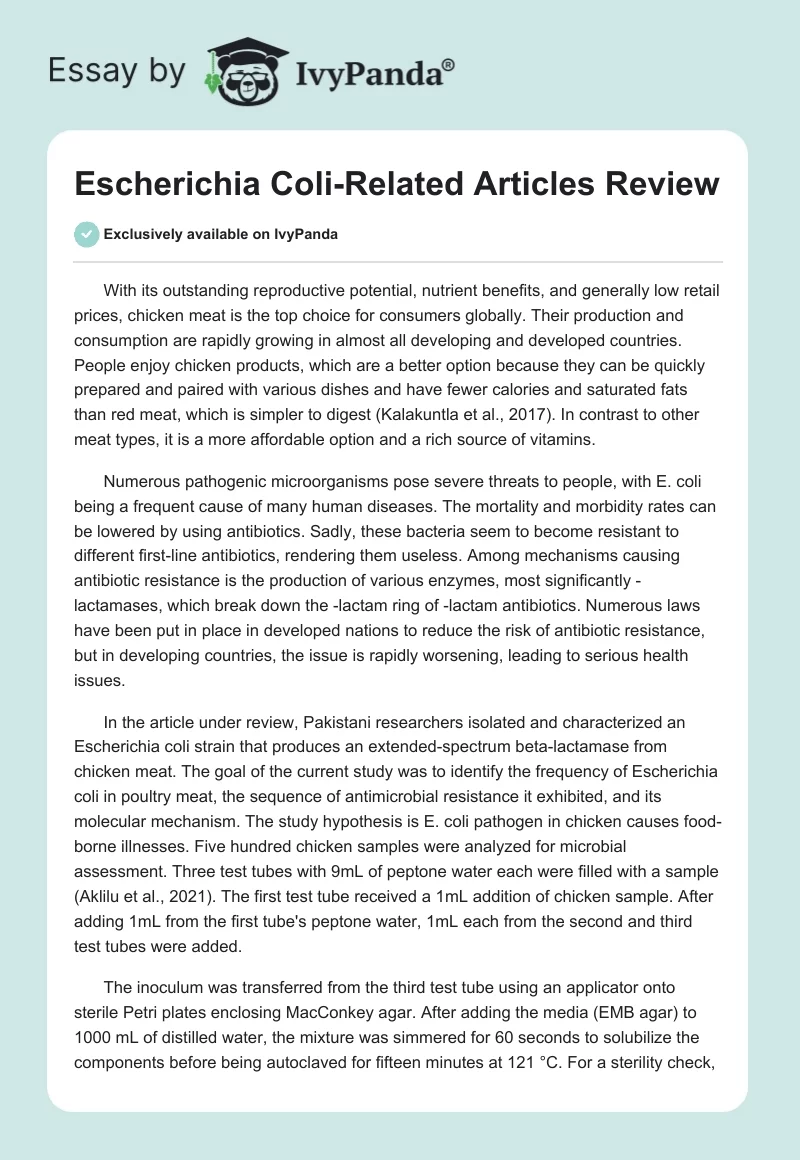 Escherichia Coli-Related Articles Review. Page 1