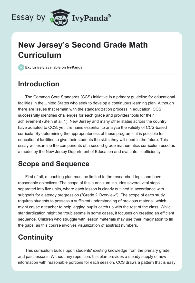 New Jersey’s Second Grade Math Curriculum. Page 1