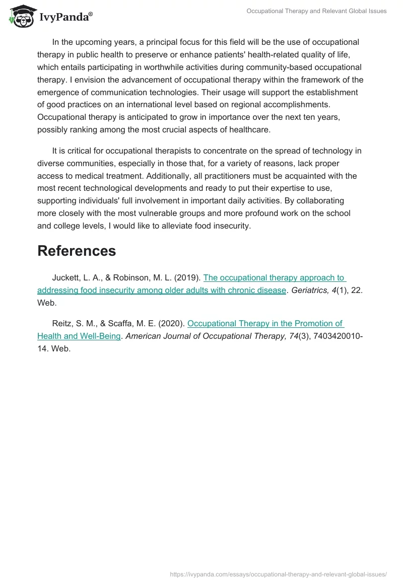 Occupational Therapy and Relevant Global Issues. Page 2