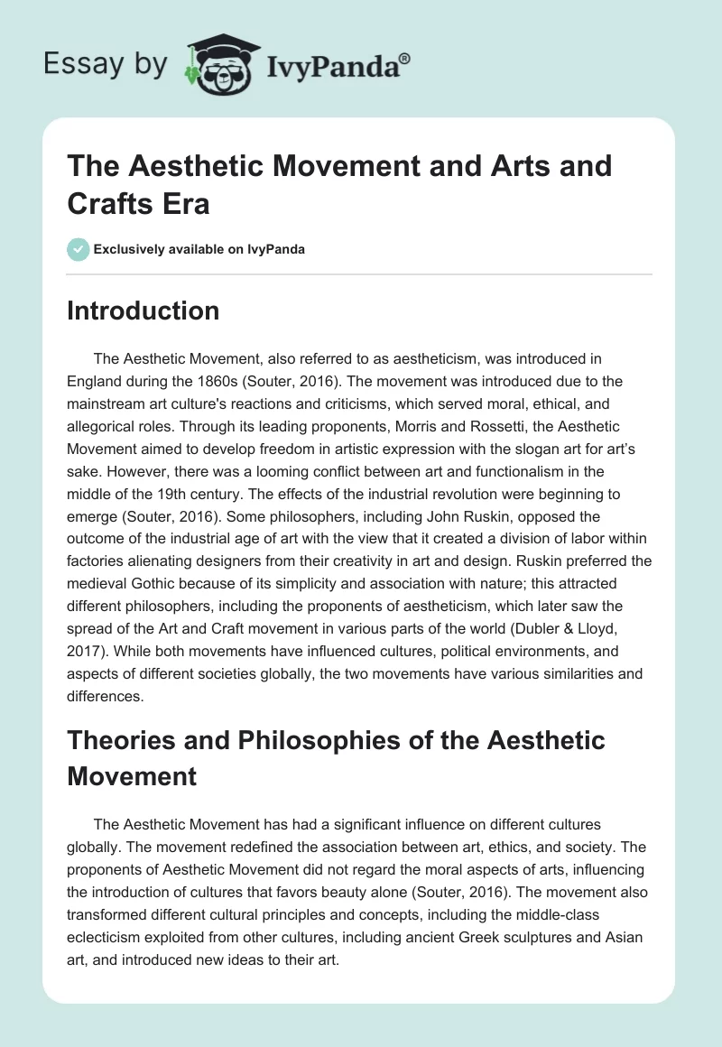The Aesthetic Movement and Arts and Crafts Era. Page 1